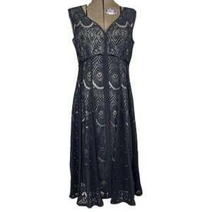 NANETTE LEPORE Womens (8) Black Lace Midi‎ Dress Coquette Cocktail Whimsygoth